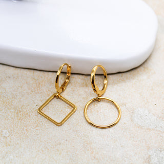 Mismatched Square Circle Hoop Earrings