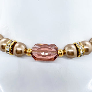 Collier Perles de Cristal L’Imperial Rose Gold : collier choker ou ras de cou, perles de cristal Swarovski, perle centrale taille émeraude