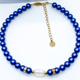 Imperial Blue Crystal Bead Necklace: choker or choker necklace, Swarovski crystal beads, emerald-cut central pearl